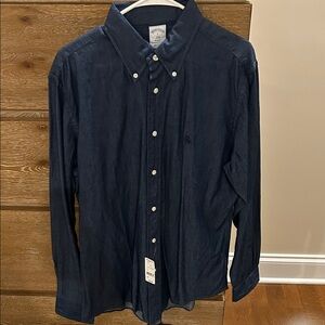 NWT Brooks Brothers Dark Denim Chambray Casual Button-Down Shirt - size large